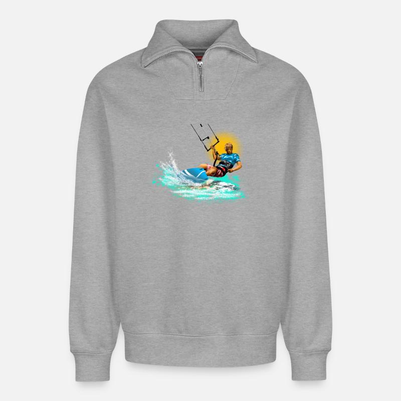 Kitesurfen Neon Splash - Relaxed Unisex Organic Half Zip Sweatshirt – von SPREAD - Grau meliert
