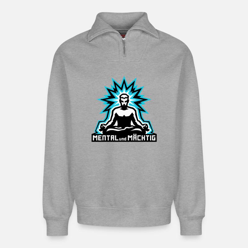 Mental und Mächtig man - Relaxed Unisex Organic Half Zip Sweatshirt – von SPREAD - Grau meliert