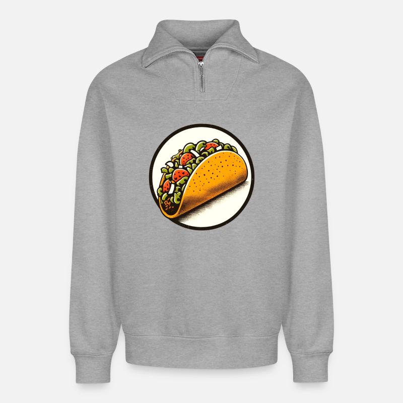 Taco Burst rundes Logo - Relaxed Unisex Organic Half Zip Sweatshirt – von SPREAD - Grau meliert