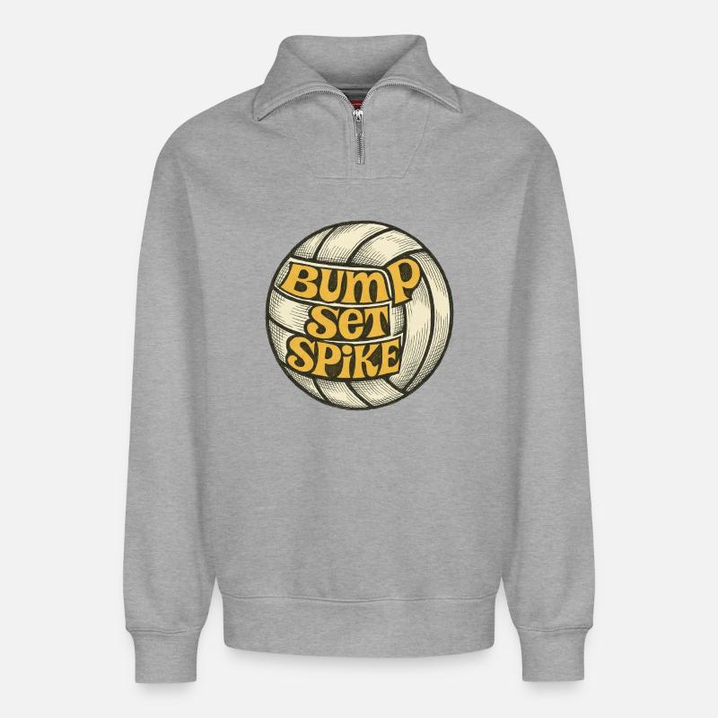 Retro Volleyball Bump Set Spike - Relaxed Unisex Organic Half Zip Sweatshirt – von SPREAD - Grau meliert