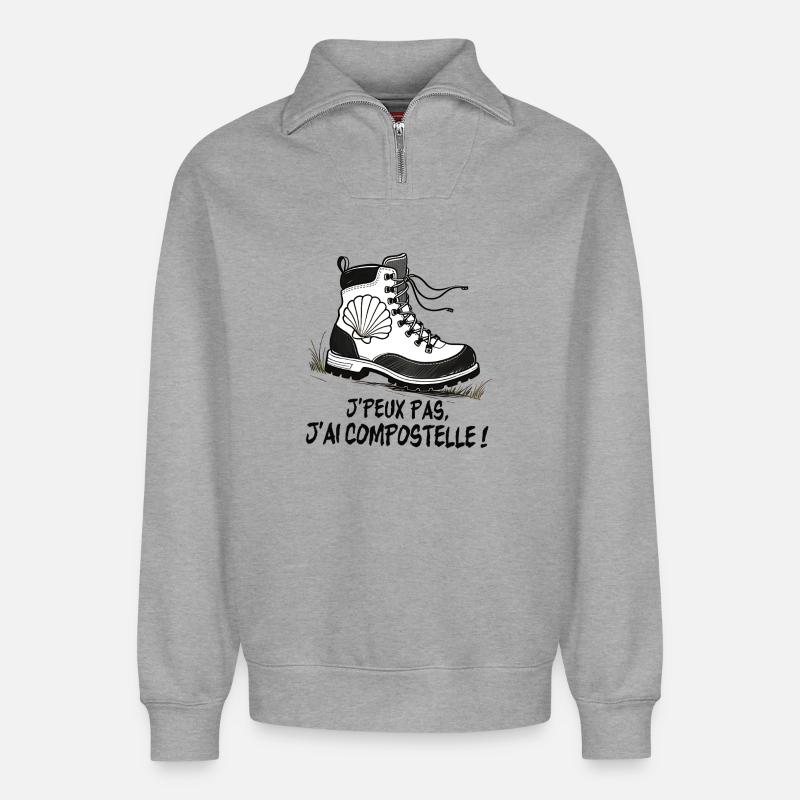 Wanderschuhschale von Compostela - Relaxed Unisex Organic Half Zip Sweatshirt – von SPREAD - Grau meliert