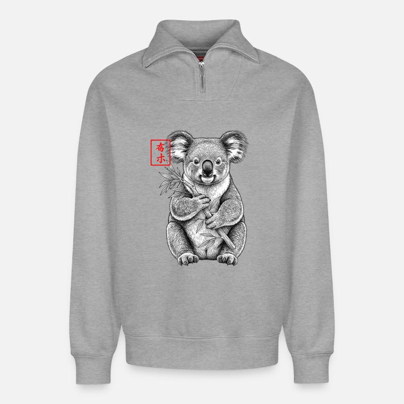 Koala Asiatisch - Relaxed Unisex Organic Half Zip Sweatshirt – von SPREAD - Grau meliert