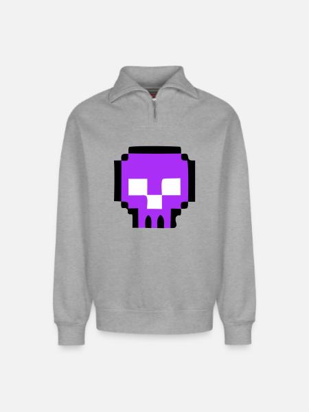 Pixel Skull Game Over - Relaxed Unisex Organic Half Zip Sweatshirt – by SPREAD - heather grey