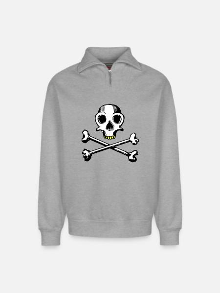 Skull and Bones 3c - Relaxed Unisex Organic Half Zip Sweatshirt – von SPREAD - Grau meliert