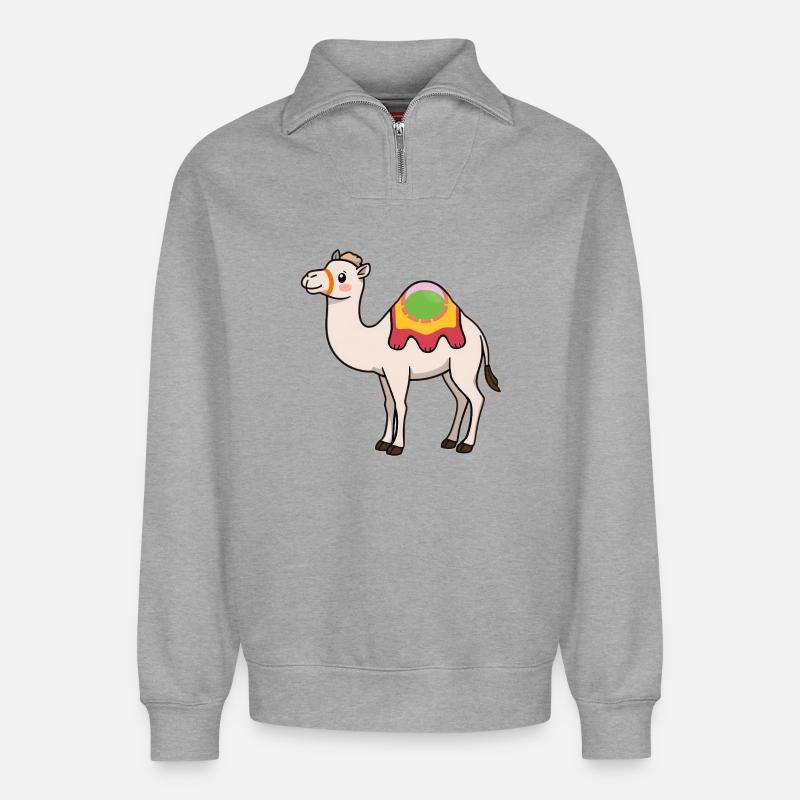 Dromadaire - Sweat unisexe décontracté en coton biologique à demi-zip – de SPREAD - gris chiné