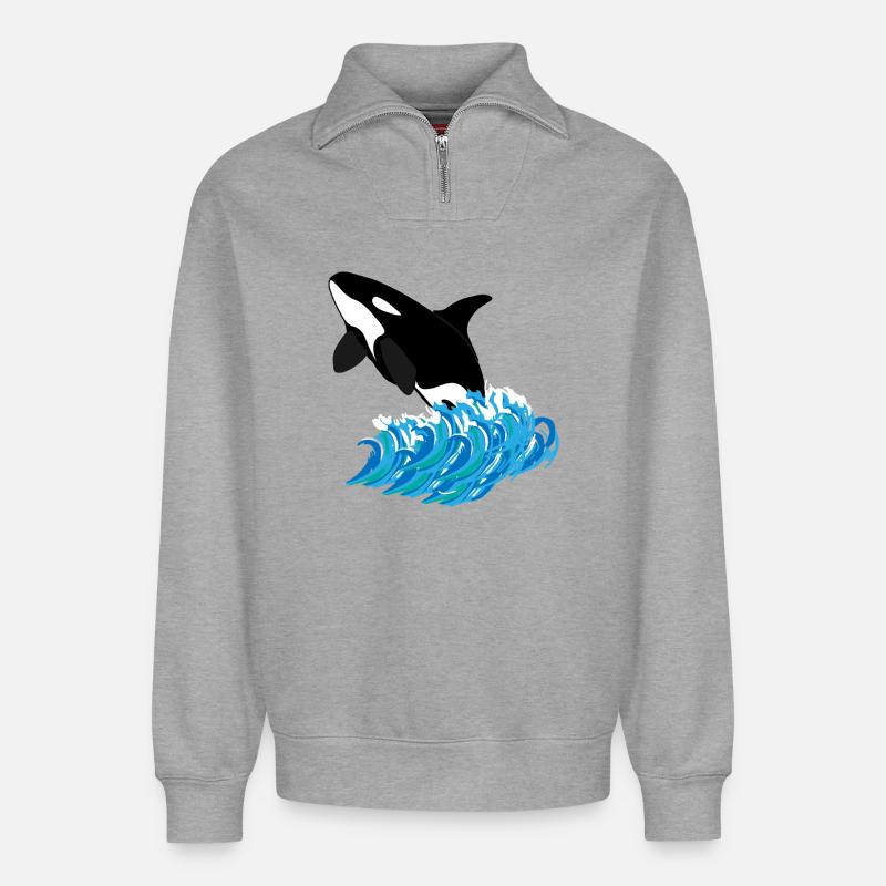Orca Print - Relaxed Unisex Organic Half Zip Sweatshirt – by SPREAD - heather grey