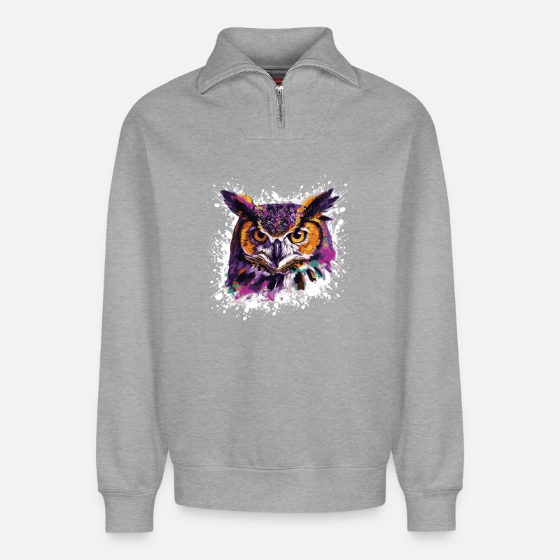 Eule Tier Nachteule - Relaxed Unisex Organic Half Zip Sweatshirt – von SPREAD - Grau meliert
