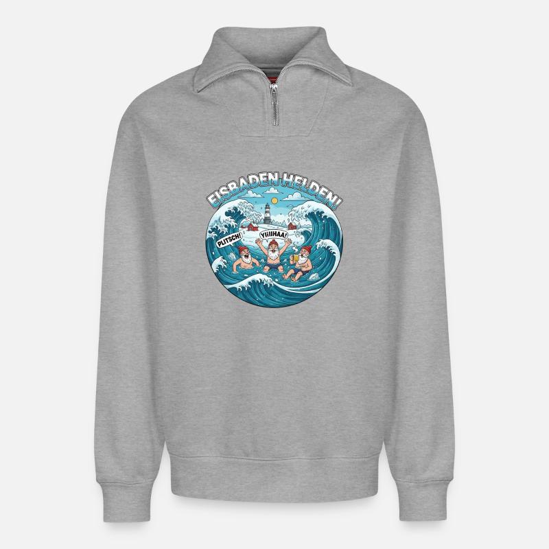 Senioren Eisbaden - Relaxed Unisex Organic Half Zip Sweatshirt – von SPREAD - Grau meliert
