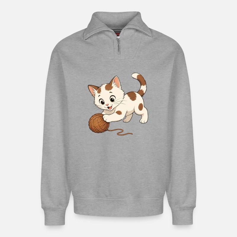 Kitten plays - Relaxed Unisex Organic Half Zip Sweatshirt – by SPREAD - heather grey