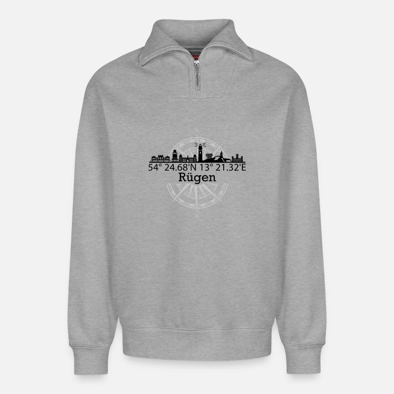 Skyline Rügen - Relaxed Unisex Organic Half Zip Sweatshirt – von SPREAD - Grau meliert