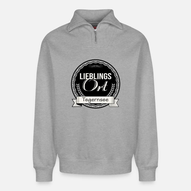 Lieblingsort Tegernsee - Relaxed Unisex Organic Half Zip Sweatshirt – von SPREAD - Grau meliert
