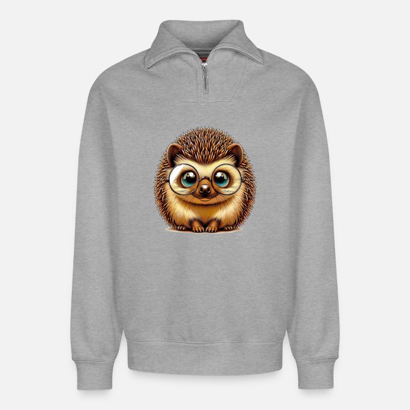 Hérisson - Sweat unisexe décontracté en coton biologique à demi-zip – de SPREAD - gris chiné