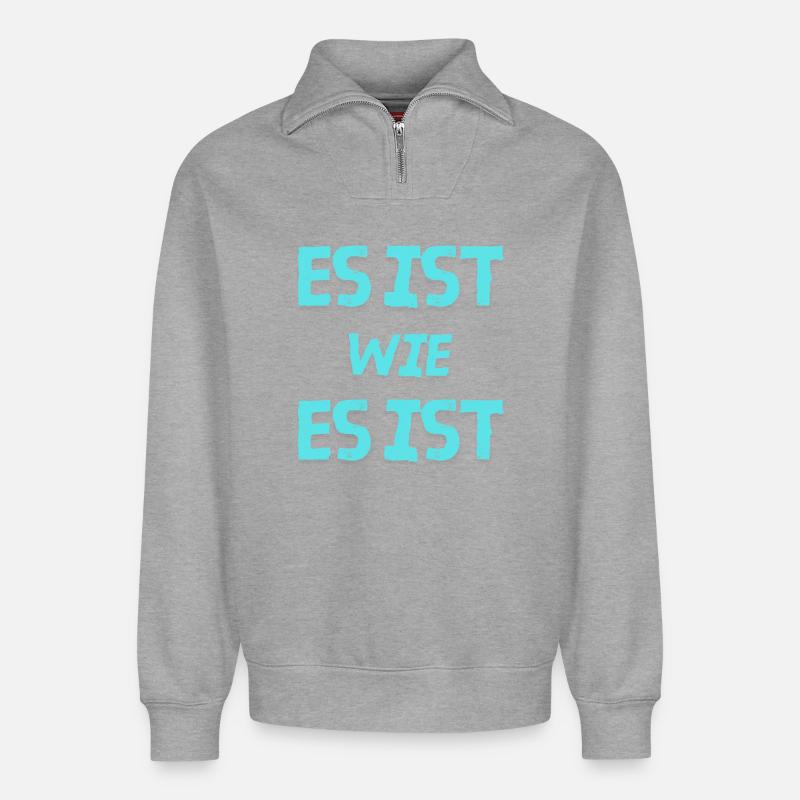 C’est ce que c’est - Sweat unisexe décontracté en coton biologique à demi-zip – de SPREAD - gris chiné