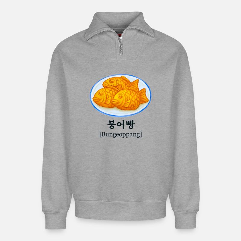 Bungeoppang--4-200x - Relaxed Unisex Organic Half Zip Sweatshirt – von SPREAD - Grau meliert