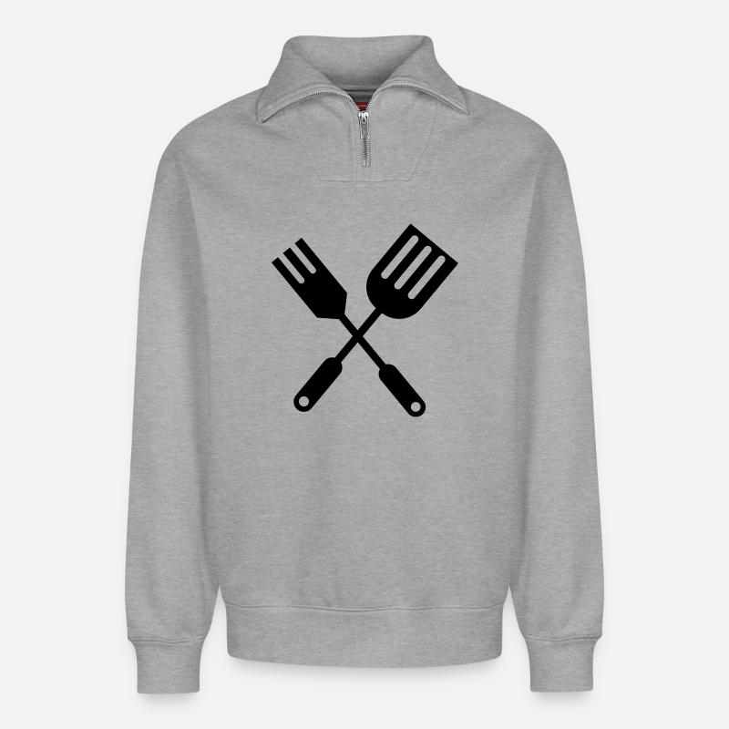 BBQ Küchenbesteck - Relaxed Unisex Organic Half Zip Sweatshirt – von SPREAD - Grau meliert