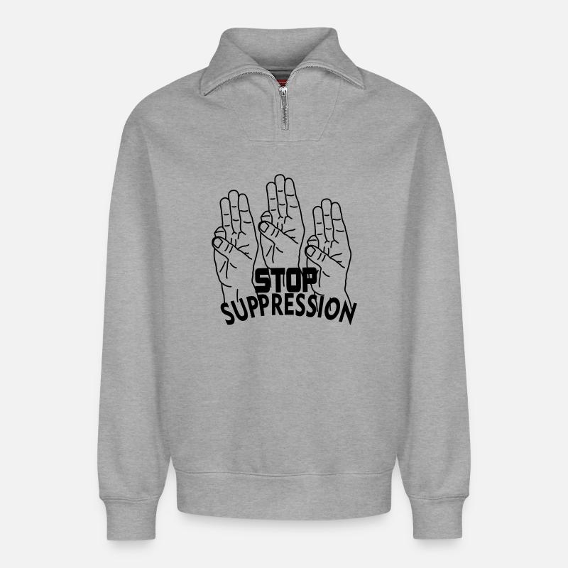 Hand gesture stop suppression - Relaxed Unisex Organic Half Zip Sweatshirt – by SPREAD - heather grey