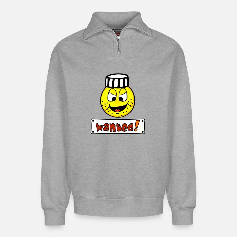 Wanted - Lustiges Emoticon Häftling  - Relaxed Unisex Organic Half Zip Sweatshirt – von SPREAD - Grau meliert