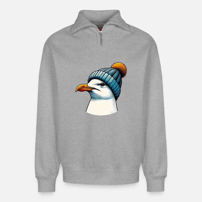 Mouette - Sweat unisexe décontracté en coton biologique à demi-zip – de SPREAD - gris chiné