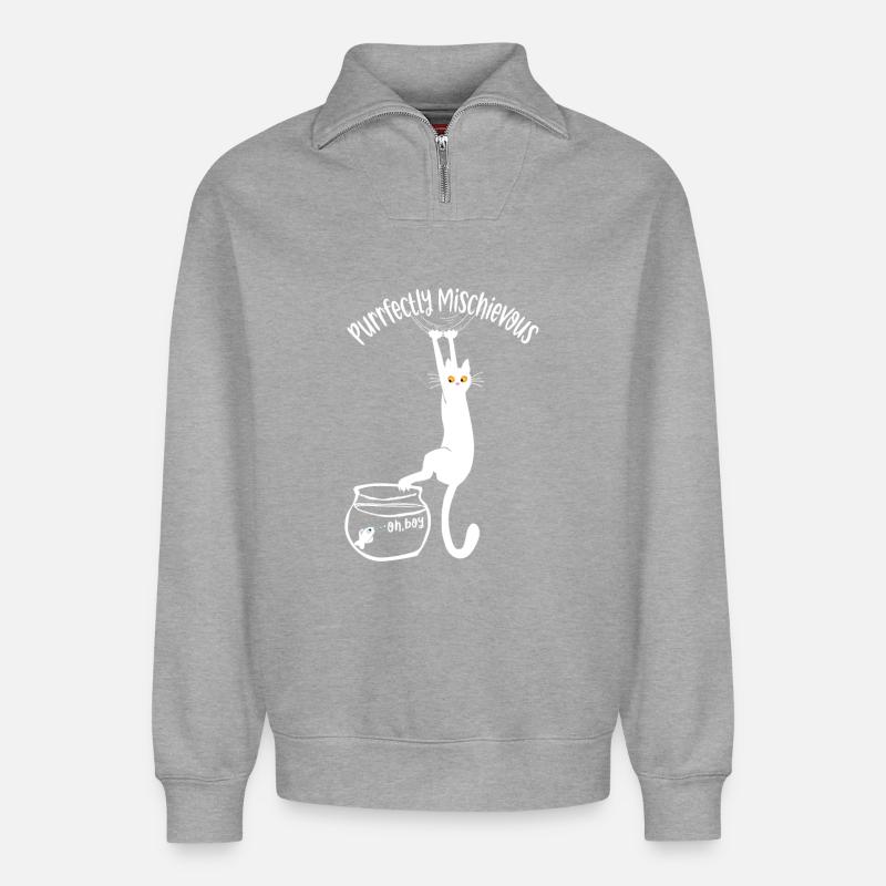 Schnurrend schelmisch - Relaxed Unisex Organic Half Zip Sweatshirt – von SPREAD - Grau meliert