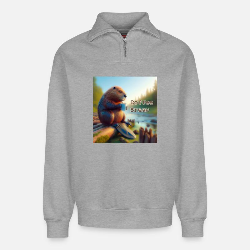 Biber Kaffeepause - Relaxed Unisex Organic Half Zip Sweatshirt – von SPREAD - Grau meliert