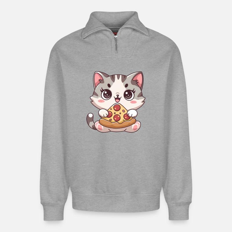 Süße Katze isst Pizza - Relaxed Unisex Organic Half Zip Sweatshirt – von SPREAD - Grau meliert