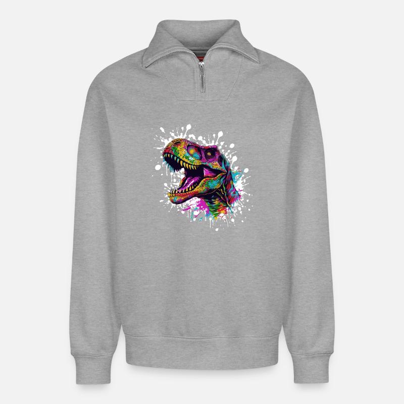 Bunter Dino-Splatter - Relaxed Unisex Organic Half Zip Sweatshirt – von SPREAD - Grau meliert