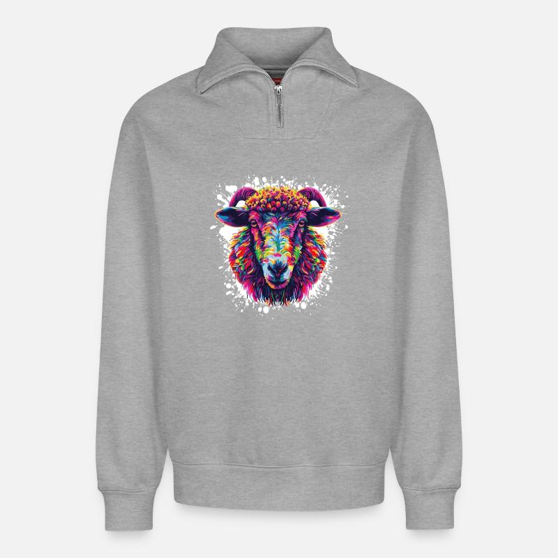 Bunter Ramenkopf Splash - Relaxed Unisex Organic Half Zip Sweatshirt – von SPREAD - Grau meliert