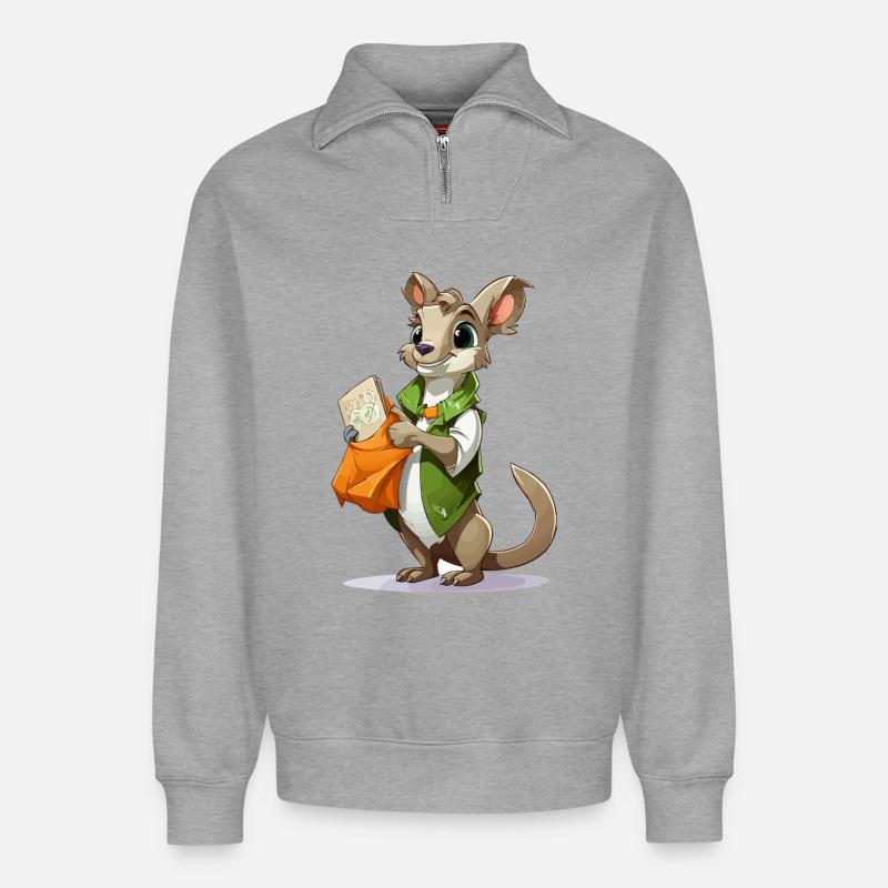 Känguru mit Einkaufstasche - Relaxed Unisex Organic Half Zip Sweatshirt – von SPREAD - Grau meliert