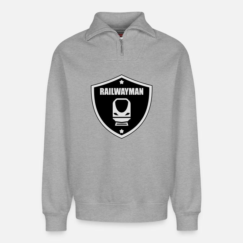 Railway Railwayman Cheminot Train Eisenbahn - Relaxed Unisex Organic Half Zip Sweatshirt – by SPREAD - heather grey
