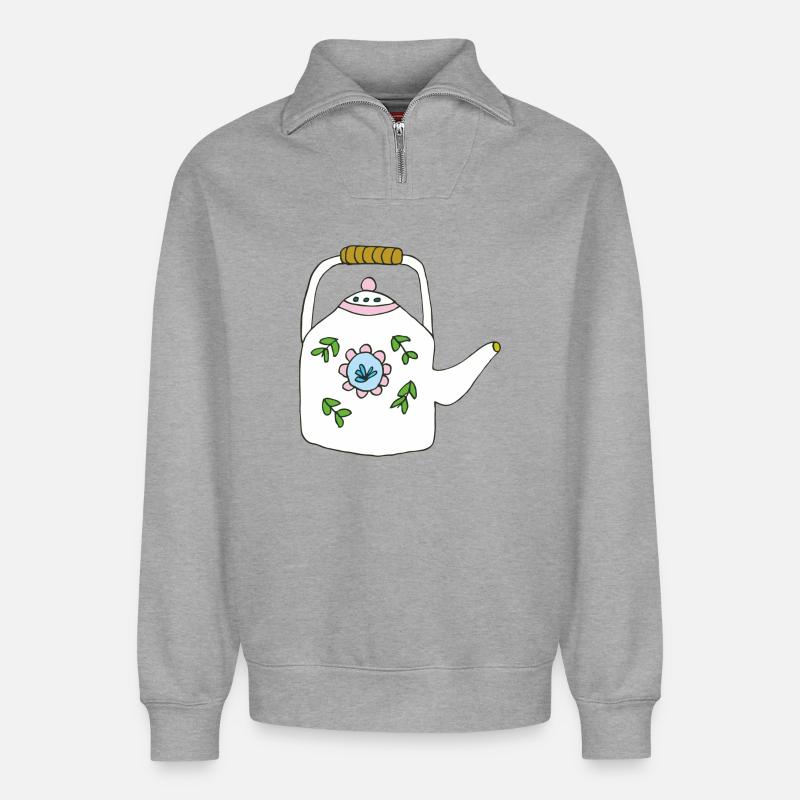 teekanne - Relaxed Unisex Organic Half Zip Sweatshirt – von SPREAD - Grau meliert