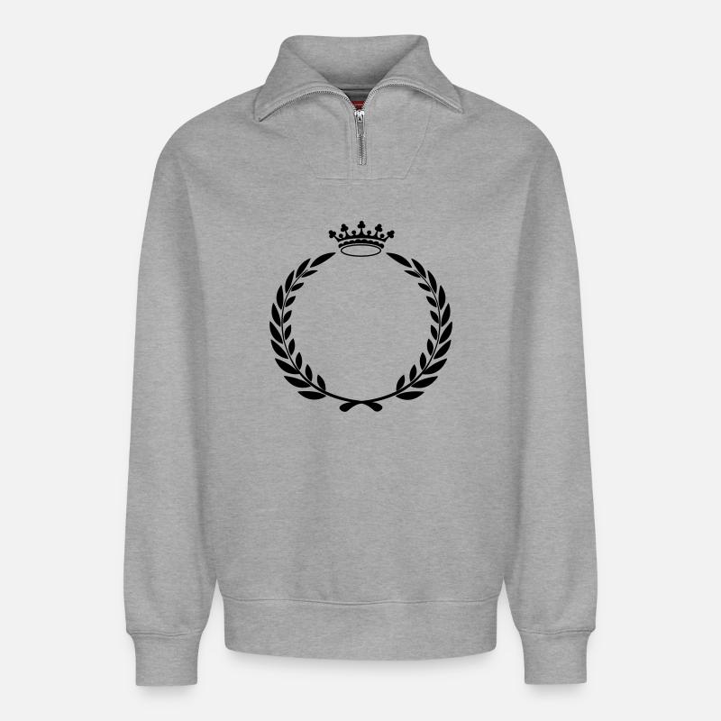 Lorbeerkranz mit Krone - Relaxed Unisex Organic Half Zip Sweatshirt – von SPREAD - Grau meliert
