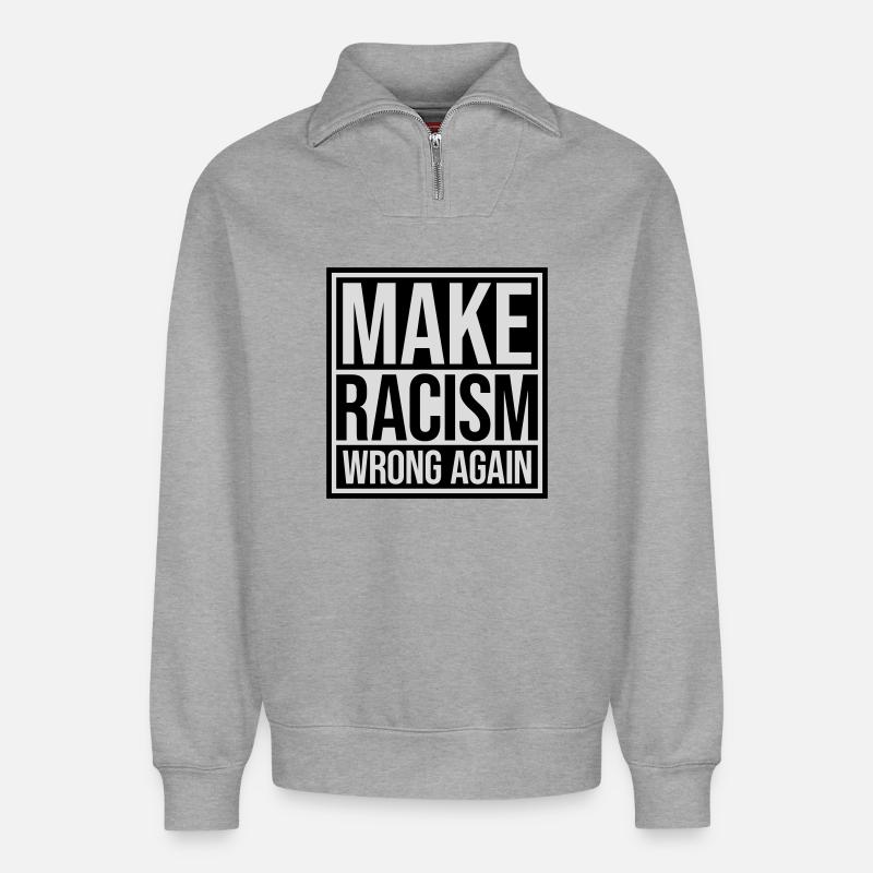 make racism wrong again - Relaxed Unisex Organic Half Zip Sweatshirt – von SPREAD - Grau meliert