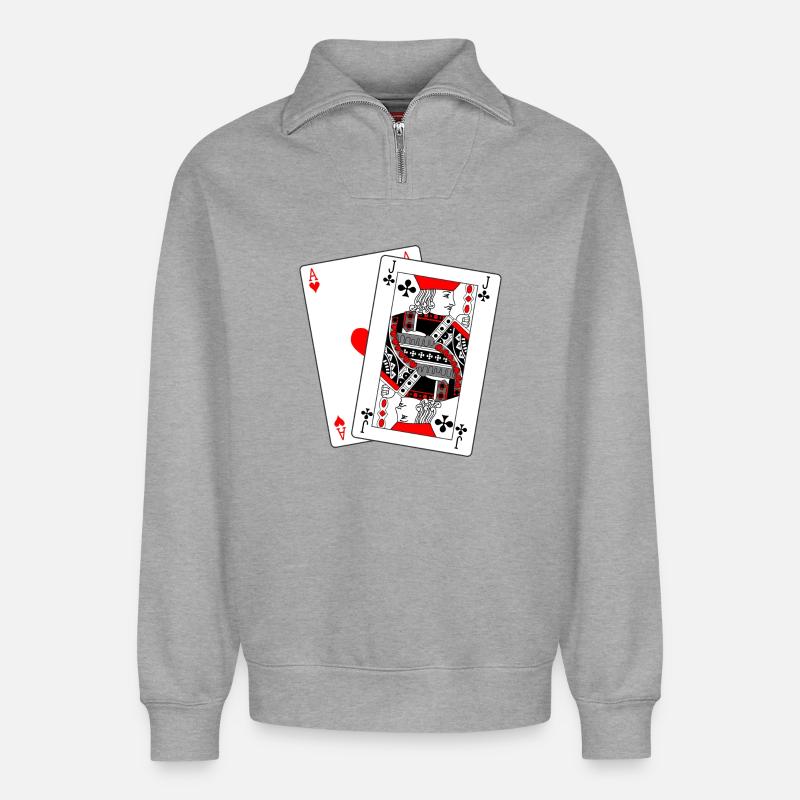 Blackjack - Relaxed Unisex Organic Half Zip Sweatshirt – von SPREAD - Grau meliert