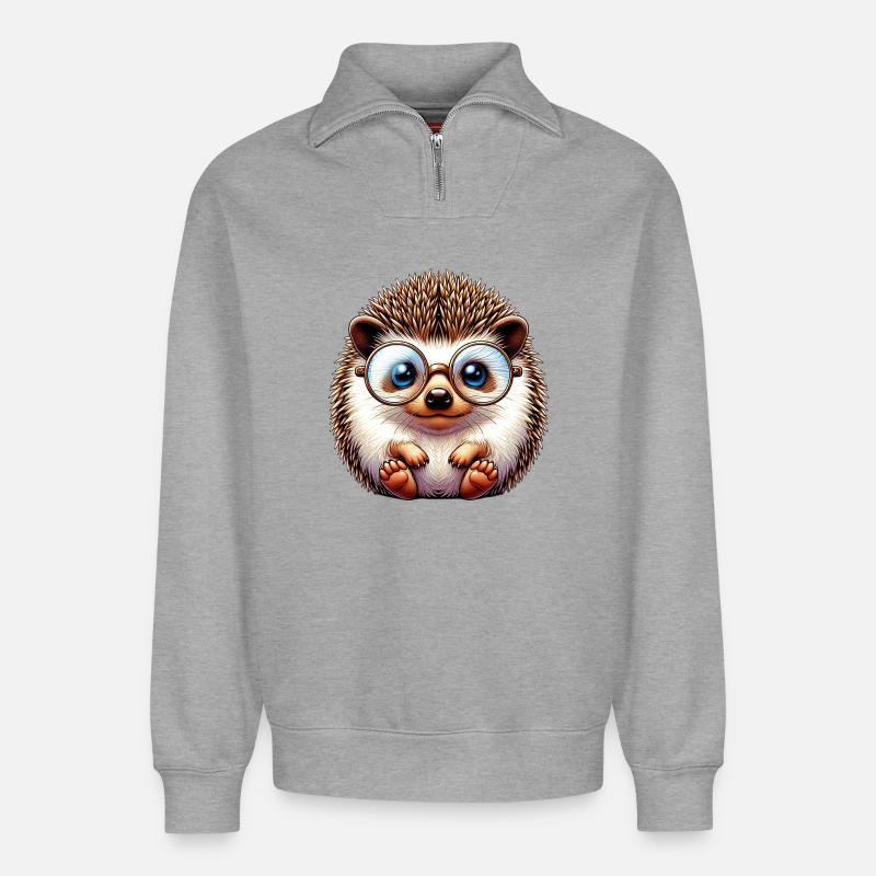 Hérisson - Sweat unisexe décontracté en coton biologique à demi-zip – de SPREAD - gris chiné