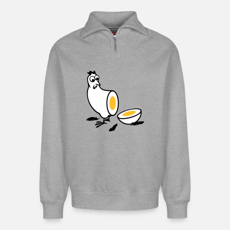 Huhn oder Ei - Relaxed Unisex Organic Half Zip Sweatshirt – von SPREAD - Grau meliert