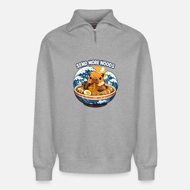 Capybara Send Noods Ramen - Relaxed Unisex Organic Half Zip Sweatshirt – by SPREAD - heather grey