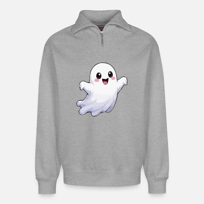 geist-comic-fun - Relaxed Unisex Organic Half Zip Sweatshirt – von SPREAD - Grau meliert