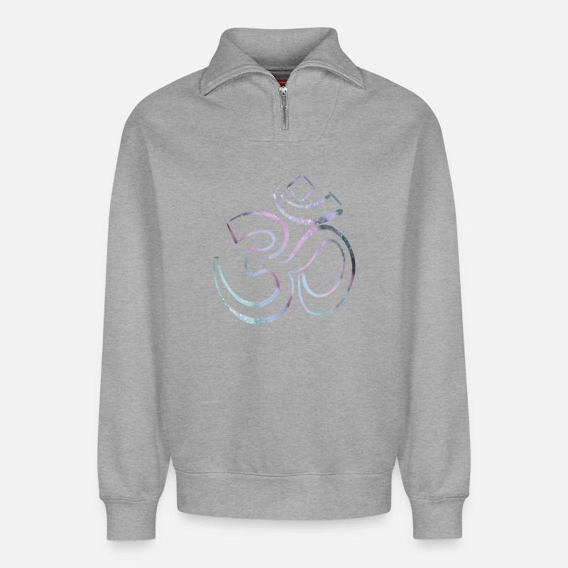 Buntes Karma Om Zeichen - Relaxed Unisex Organic Half Zip Sweatshirt – von SPREAD - Grau meliert