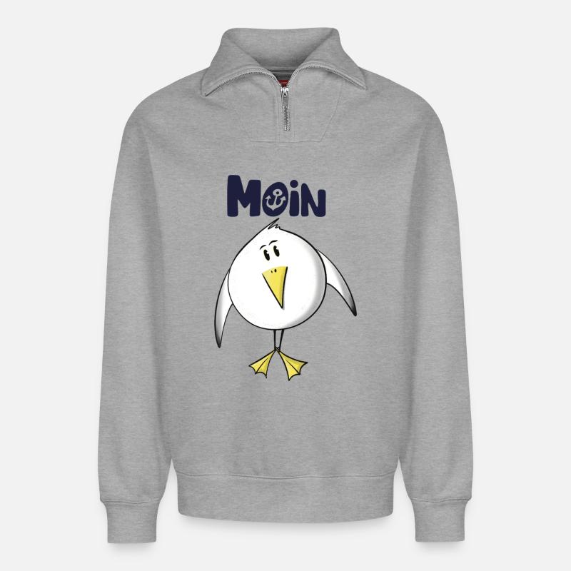 Möwe Moin Anker - Relaxed Unisex Organic Half Zip Sweatshirt – von SPREAD - Grau meliert