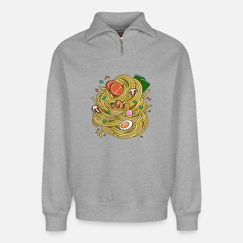 Ramen!! - Relaxed Unisex Organic Half Zip Sweatshirt – by SPREAD - heather grey