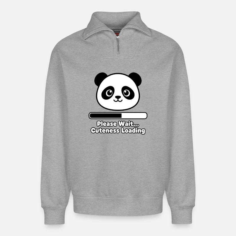 Panda Ladebildschirm Kuscheltier - Relaxed Unisex Organic Half Zip Sweatshirt – von SPREAD - Grau meliert