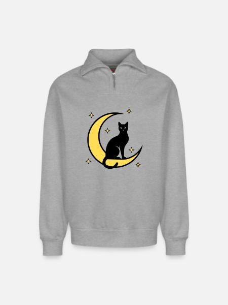 Cat Moon Stars Witchcraft - Relaxed Unisex Organic Half Zip Sweatshirt – by SPREAD - heather grey