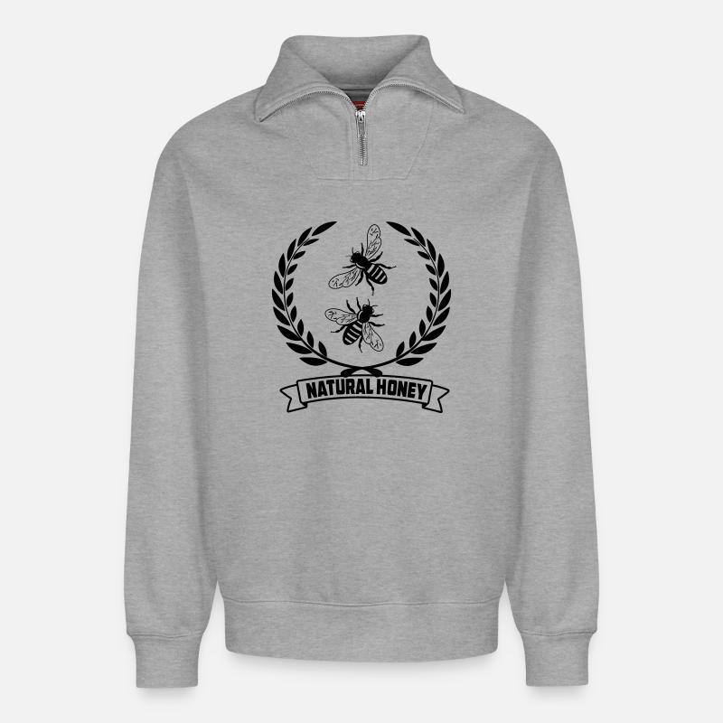 Bienen im Lorbeerkranz - Relaxed Unisex Organic Half Zip Sweatshirt – von SPREAD - Grau meliert