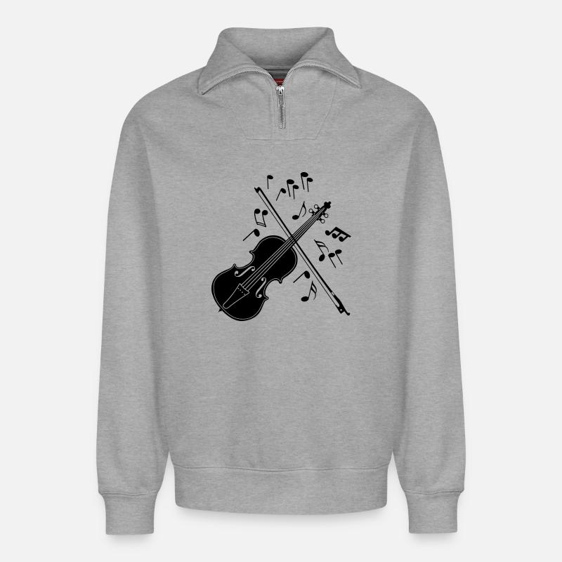 Violin with notes - Relaxed Unisex Organic Half Zip Sweatshirt – by SPREAD - heather grey