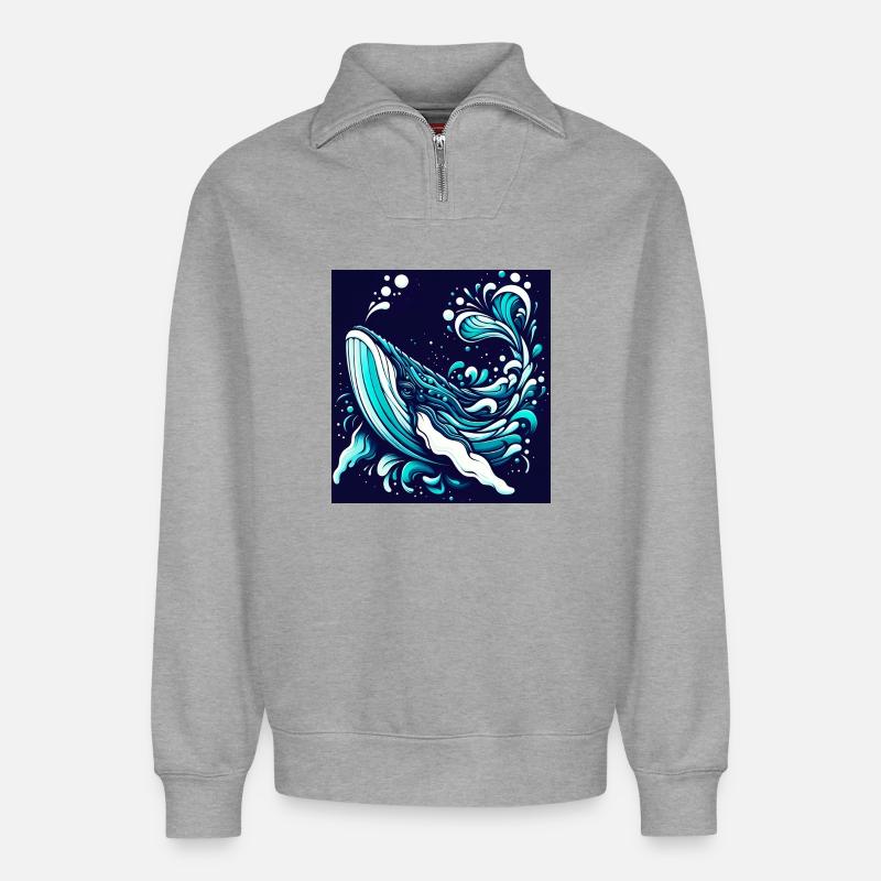 Baleine - Sweat unisexe décontracté en coton biologique à demi-zip – de SPREAD - gris chiné