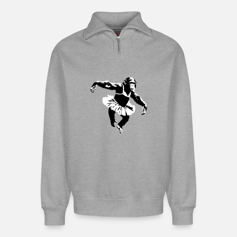 Tanzender Schimpanse - Relaxed Unisex Organic Half Zip Sweatshirt – von SPREAD - Grau meliert
