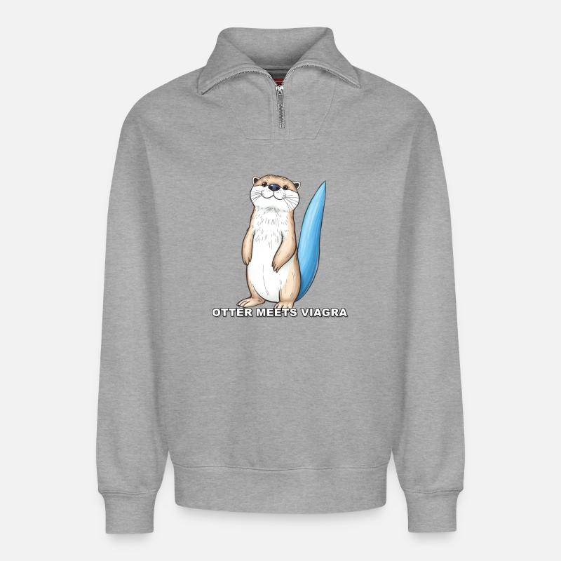 Otter meets Viagra - Relaxed Unisex Organic Half Zip Sweatshirt – by SPREAD - heather grey