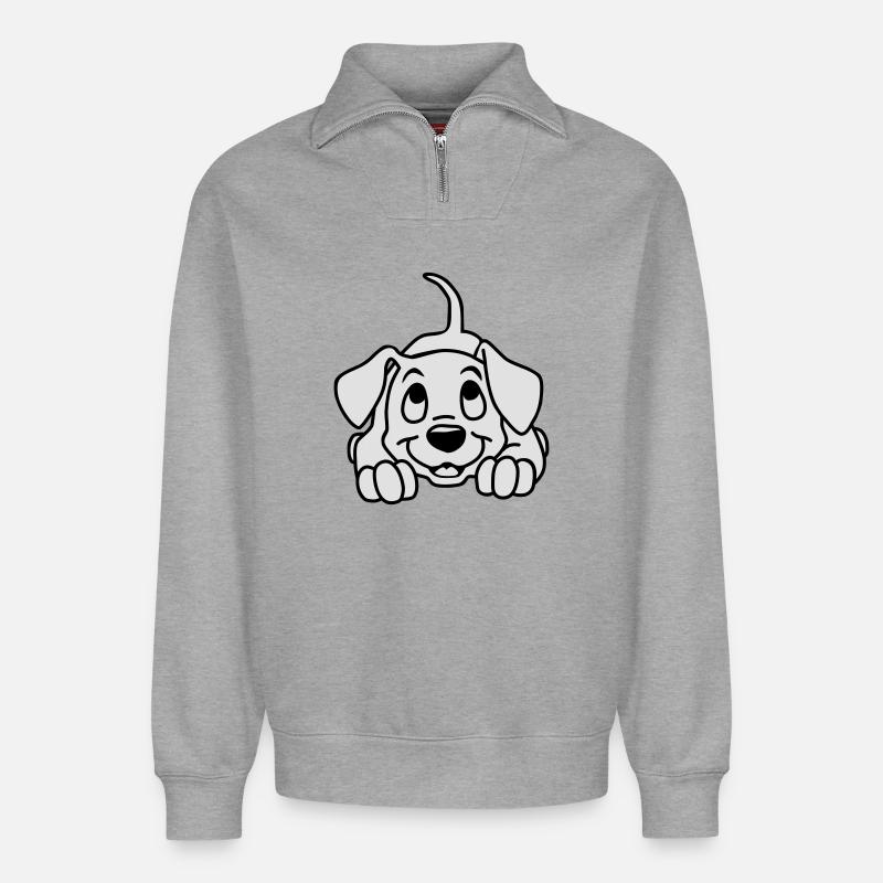 Ein kleiner Welpe - Relaxed Unisex Organic Half Zip Sweatshirt – von SPREAD - Grau meliert