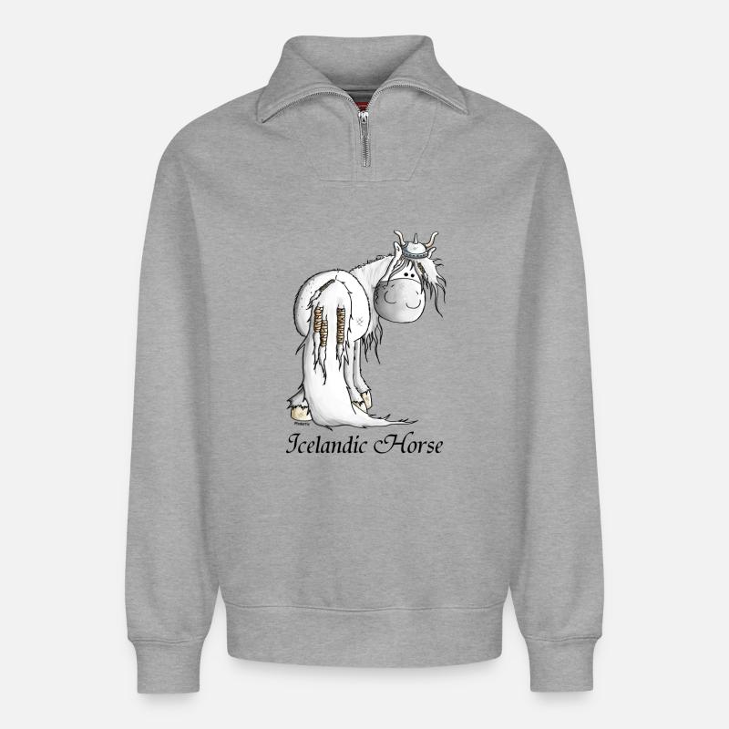 Wilder Wikinger Isländer - Pferd - Relaxed Unisex Organic Half Zip Sweatshirt – von SPREAD - Grau meliert