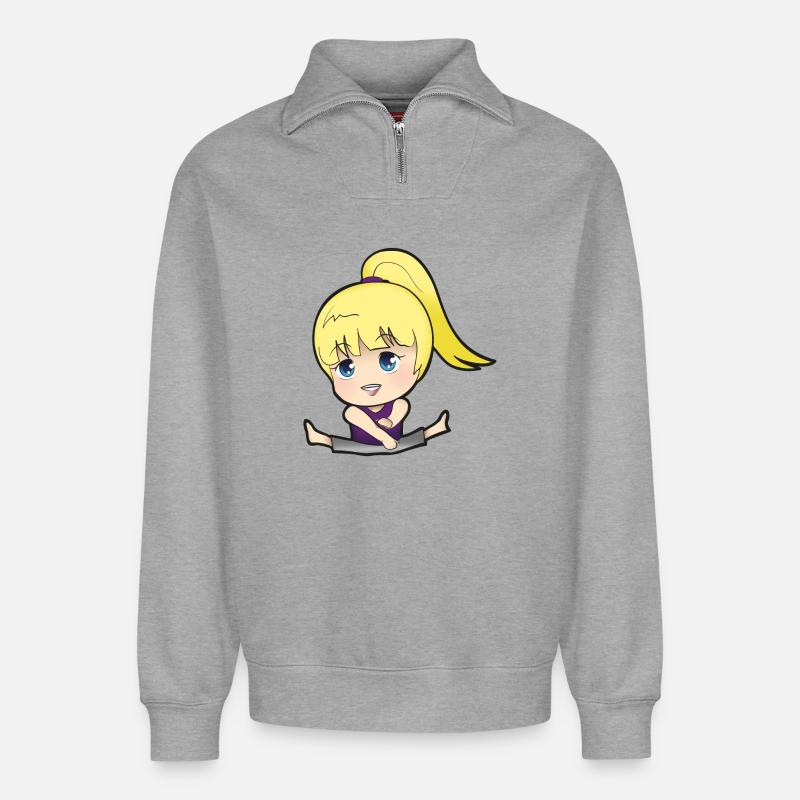 Chibi Anime Manga Splitkick - Relaxed Unisex Organic Half Zip Sweatshirt – by SPREAD - heather grey